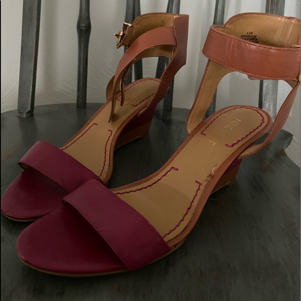 Nine West - Ladies Sandals. Pink/tan, ankle strap.